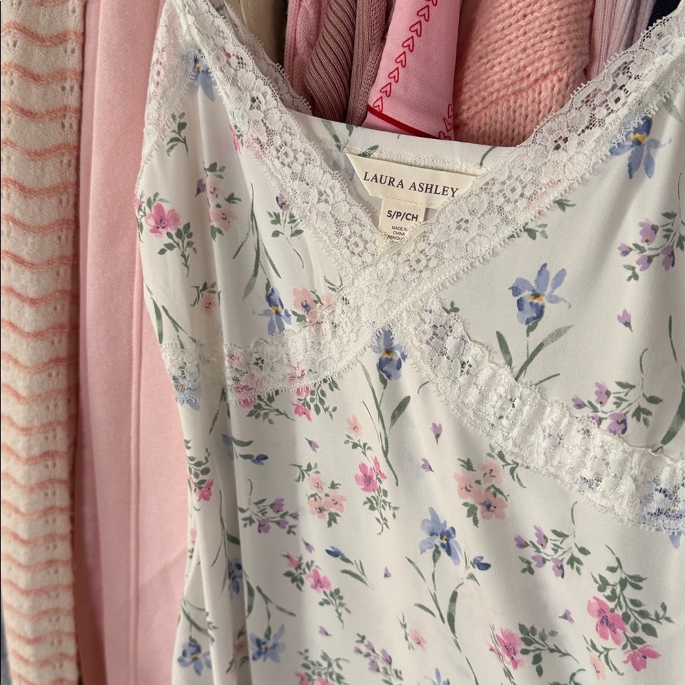 NWT Laura Ashley Floral Print Slip Dress with Lace Detail